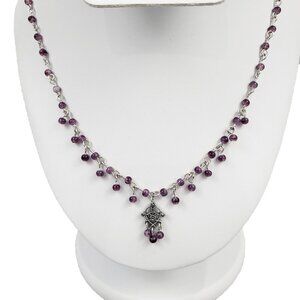 Silver Necklace with Amethyst beads & Heart Charm